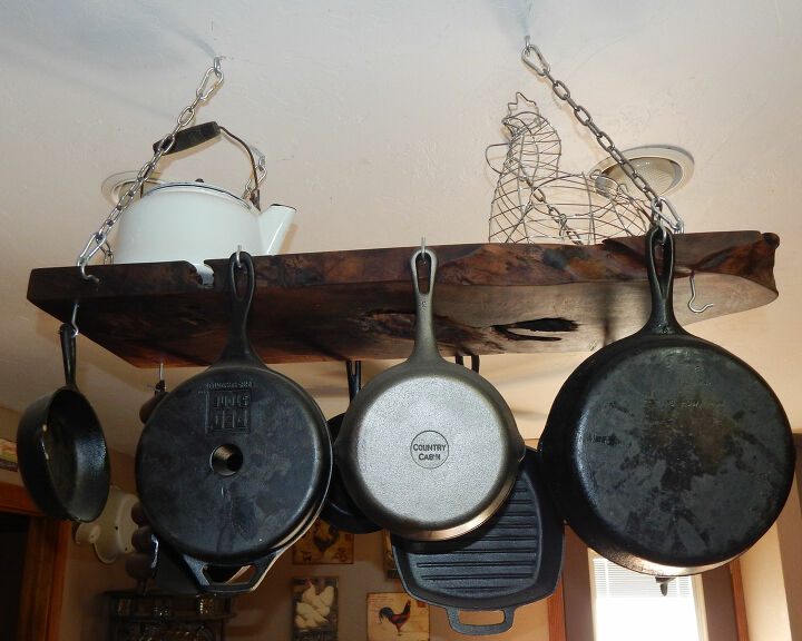 14 creative diy projects and ideas using wood slabs, Wood Slab Pot Rack