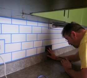 15 ways to get the look of subway tiles without the mess, Good at Stencilling Discover an Easy Way to Get That Consistent Subway Tile Appearance