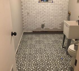 15 ways to get the look of subway tiles without the mess, Use a Brick Stencil to Create a Rustic Subway Tile Bathroom Look