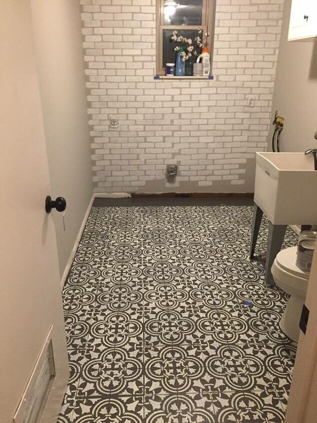 15 ways to get the look of subway tiles without the mess, Use a Brick Stencil to Create a Rustic Subway Tile Bathroom Look
