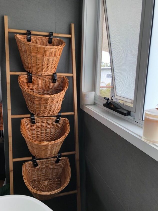 wicker bike basket storage hack, DIY Bathroom Storage