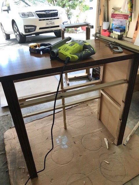 repurpose dresser to specialty kitchen cabinet, Cut down the dresser