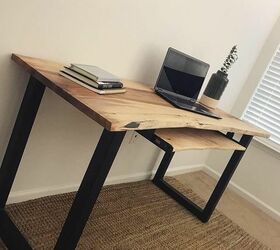 how to make a beautiful diy live edge desk with a drawer, Live edge slab desk DIY tutorial