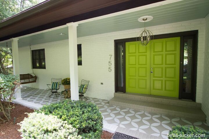 front porch ideas to help your home make a great first impression, A Whitewashed Wall with A Bold Front Door