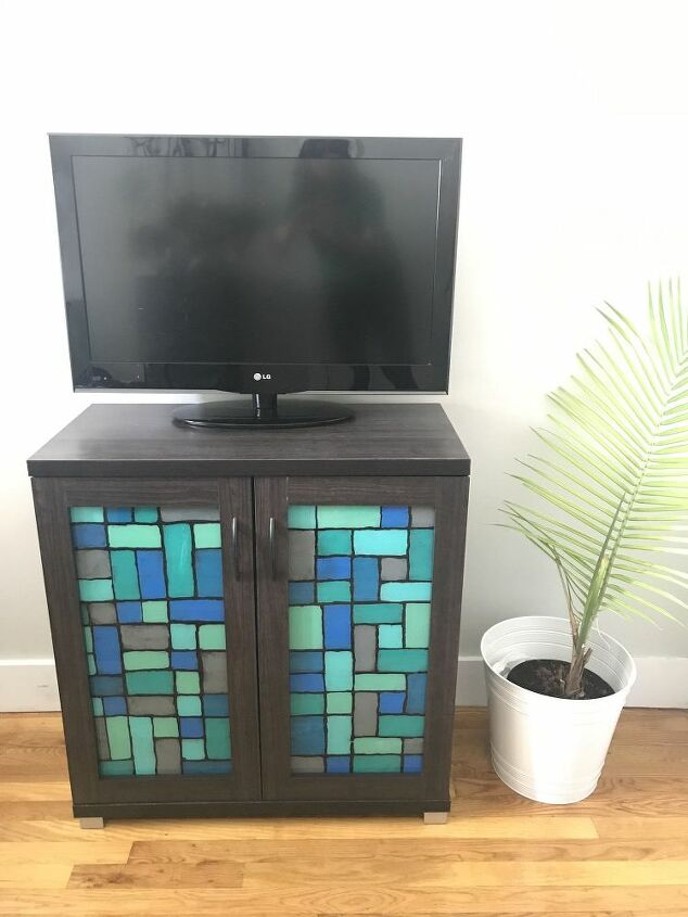 combine elmer s glue and acrylic paint for this one of a kind cabinet