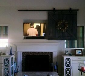 20 diy ideas to help you build your perfect barn door, Driftwood Style Barn Door Cover for a Living Room TV