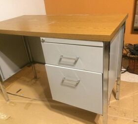 ugly desk makeover in a few hours with quick veneer and spray paint