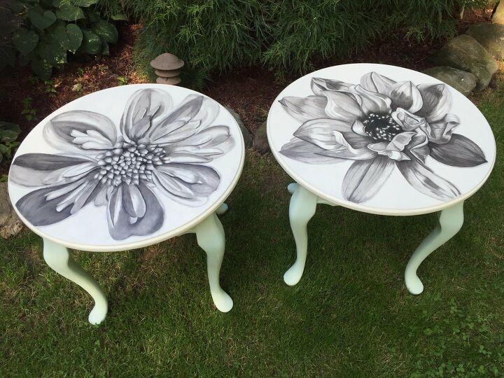 how to transform your end tables into stunning pieces with diy ideas, Queen Anne Round End Tables with Art Decor