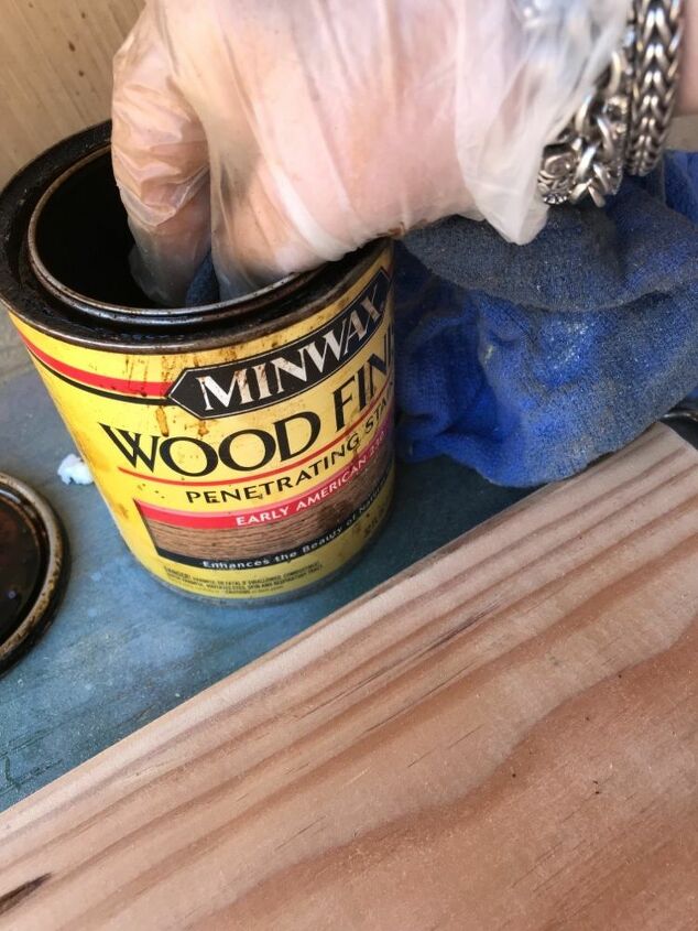 diy hula hoop wood shelf, Stain