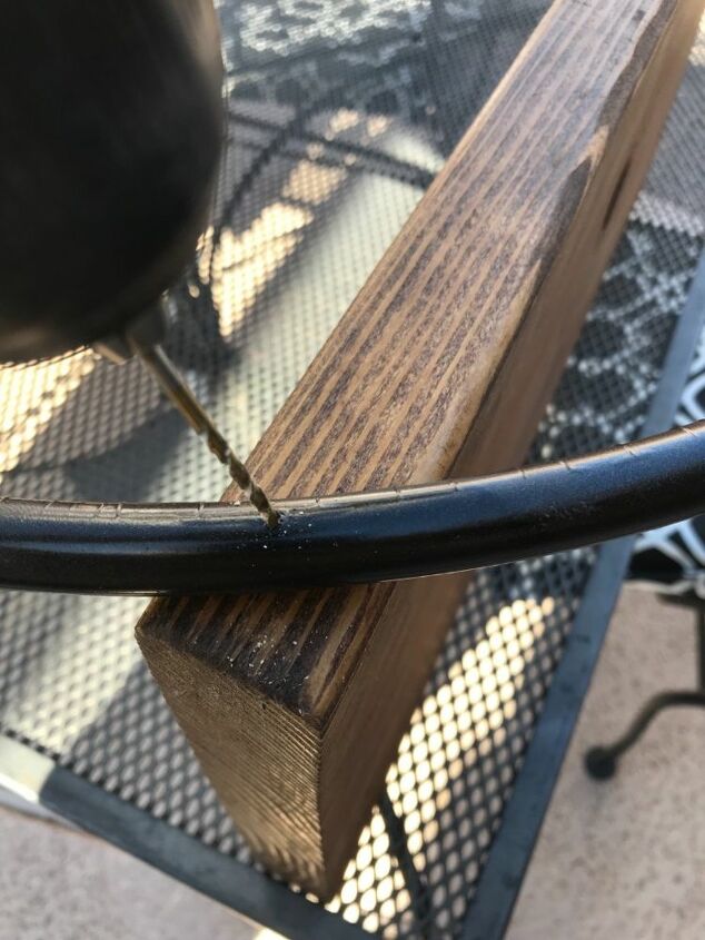 diy hula hoop wood shelf, Drill Holes