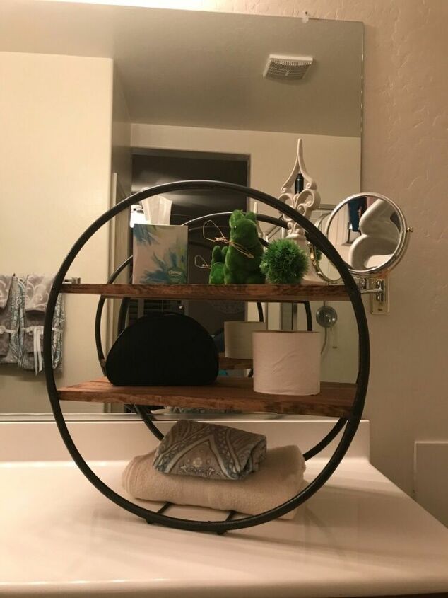 diy hula hoop wood shelf, DIY Easy Hula Hoop Shelves