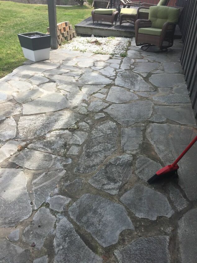 q how can i repair the current material stone under this pergola