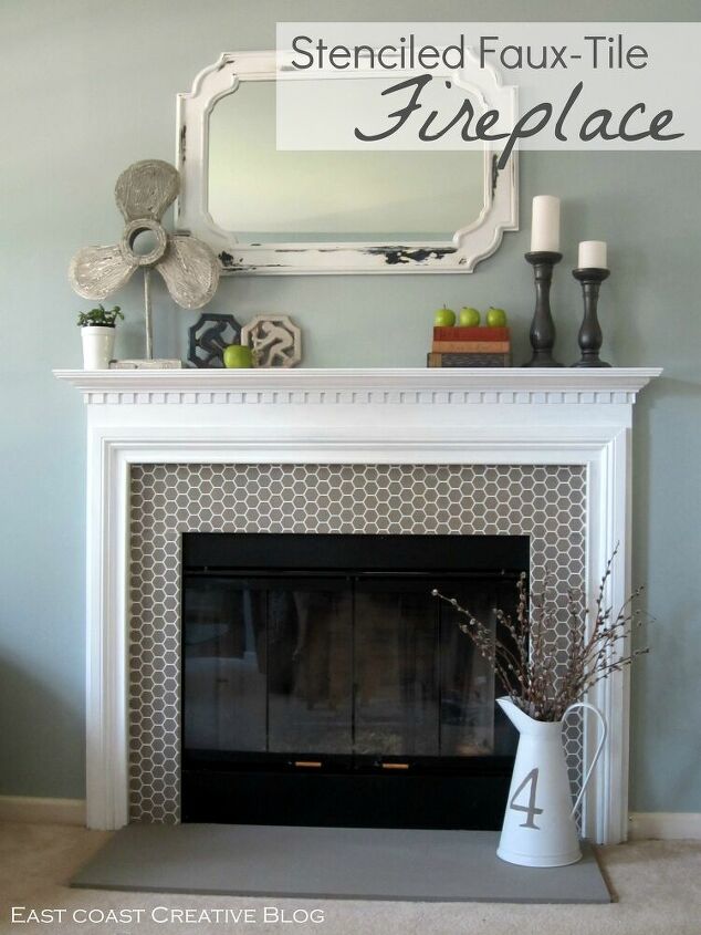 17 facelift ideas for a fireplace remodel in your home, How a Stencil Can Turn a Bland Marble Fireplace Surround into a Focal Point