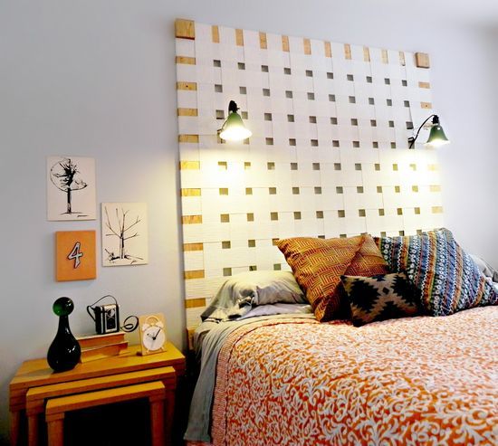 18 idias de cestas tecidas e mais projetos tecidos para animar sua casa, Cabeceira de tecido DIY com persianas verticais