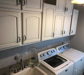 repurposed laundry room cabinets with country chic paints, White cabinets moved to the opposite side