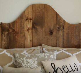 21 diy headboard ideas designed to spruce up your bedroom, This Rustic Queen Headboard Was Designed Using a Stencil