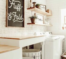 diy faux brick wall in laundry room