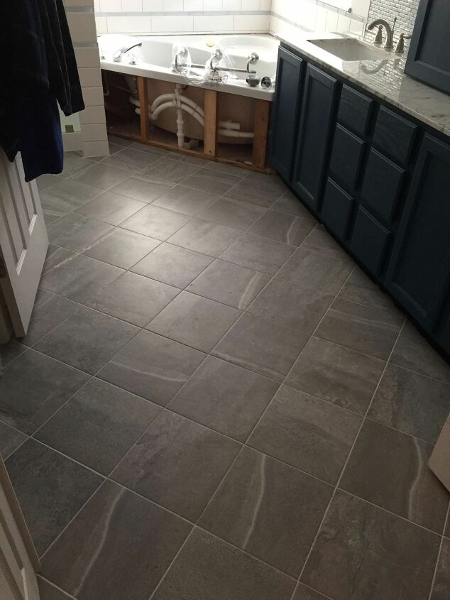 clever bathroom tile ideas, Out with Carpet In with Tiles
