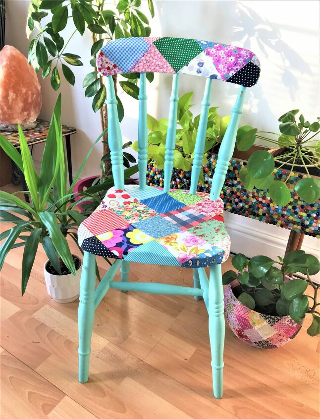 utiliza el papel en tus muebles para estas fantsticas actualizaciones, C mo crear esta bonita silla de patchwork de estilo r stico con tela