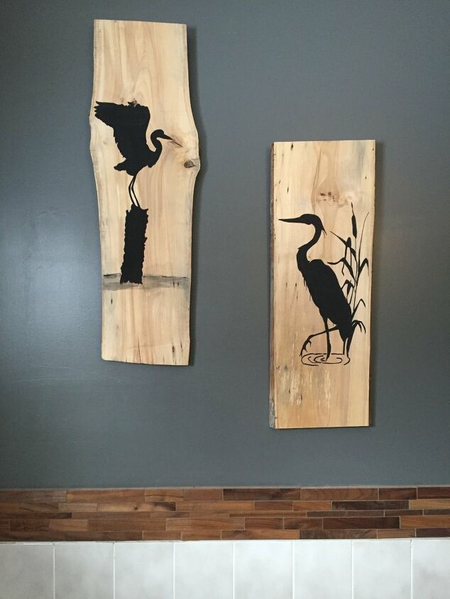 s get in on the live edge trend, Heron Silhouettes on Live Edge Birch for the