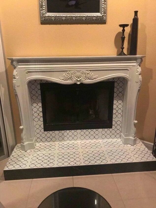 faux finishes thatll take your fireplace to the next level, Stencils mimic an elegant tile look