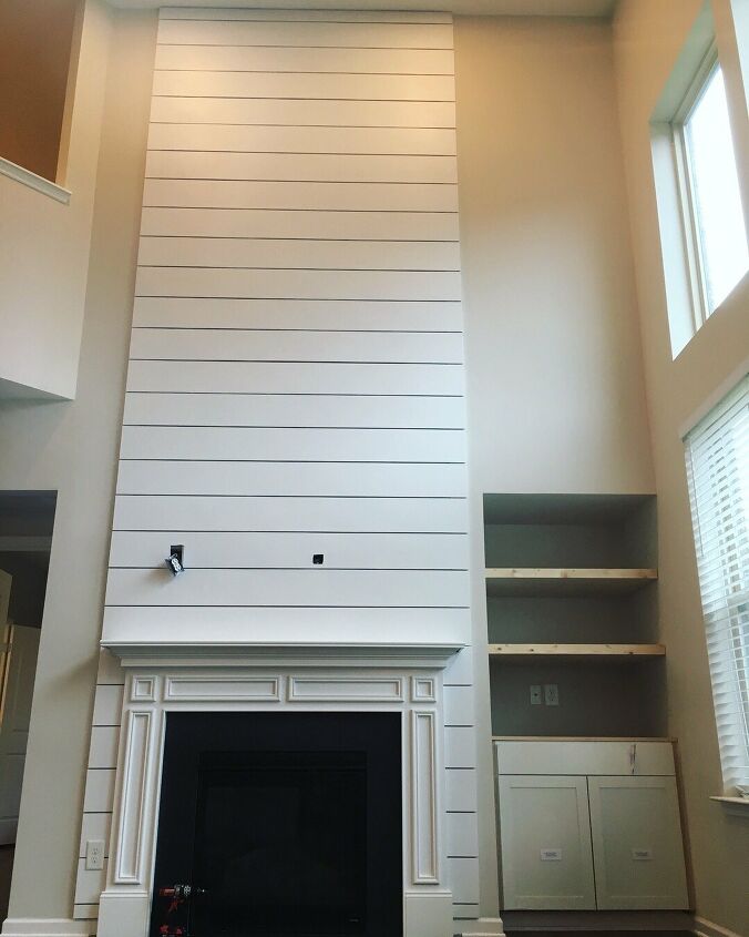 s faux finishes that ll take your fireplace to the next level, White shiplap hints to honed marble