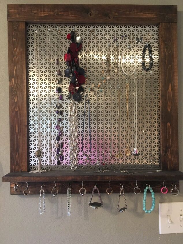 s diy decor using dollar items that you can make this weekend, A metal grate makes a hanging jewelry holder