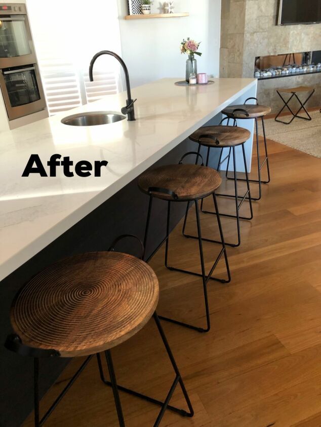 diy decor using dollar store items that you can make this weekend, Wooden trays give your barstools a new life