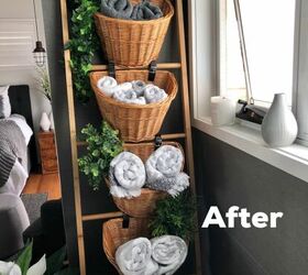 diy decor using dollar store items that you can make this weekend, Baskets make the perfect bathroom storage