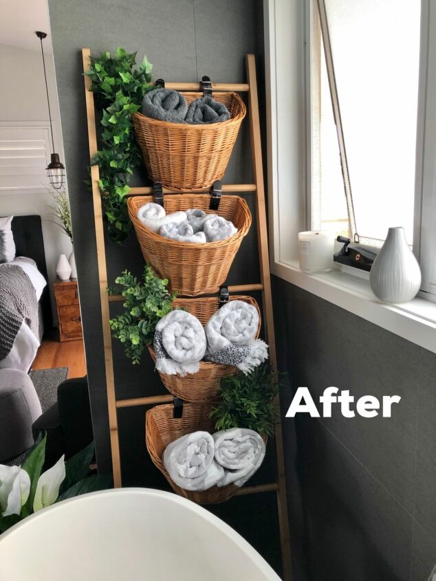 diy decor using dollar store items that you can make this weekend, Baskets make the perfect bathroom storage
