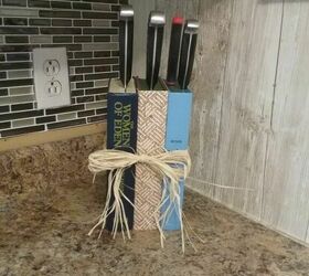 diy decor using dollar store items that you can make this weekend, Books make the perfect knife block