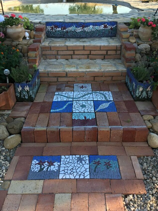s creative ways to give your entrance a fresh look, Use broken tiles to create a mosaic path