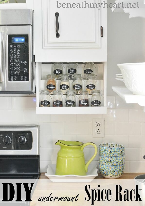 16 diy spice rack ideas to reorganize your kitchen storage, Space Saving Spice Racks for Cabinets