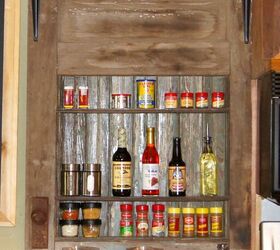 16 diy spice rack ideas to reorganize your kitchen storage, Weathered Door Becomes a Rustic Spice Rack