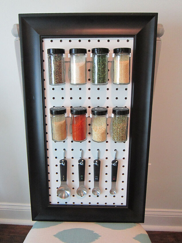 16 diy spice rack ideas to reorganize your kitchen storage, Peg Board Inspired Spice Rack