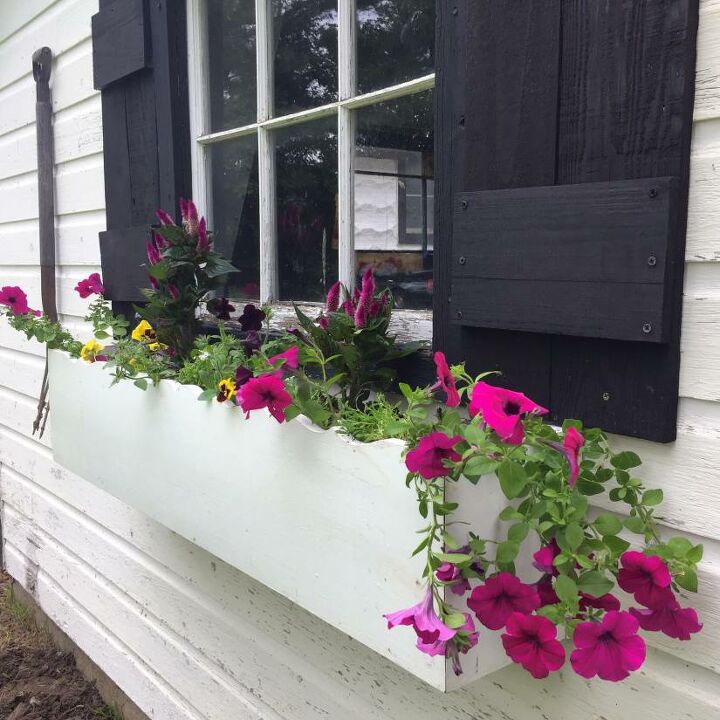 milk house window shutters and planter from scrap wood