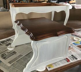 stained top warm white end tables