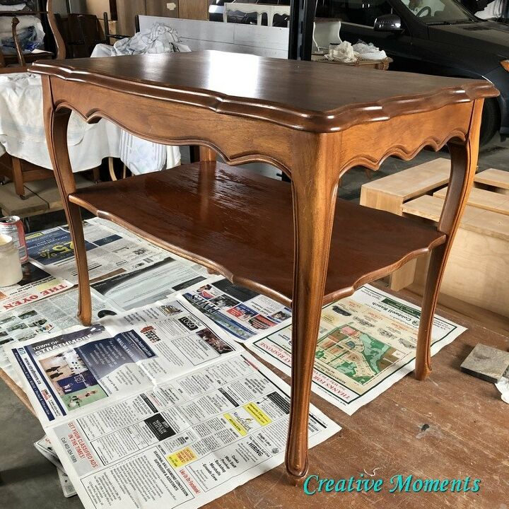 stained top warm white end tables