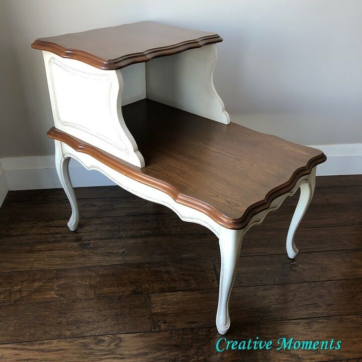 stained top warm white end tables