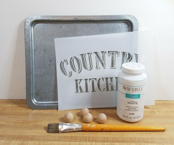 upcycled metal pan into country kitchen tray