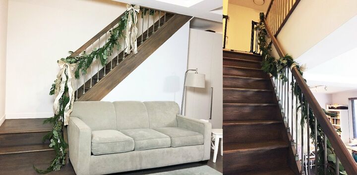 11 ideas frescas de decoracin con eucalipto para su hogar, Guirnalda de eucalipto para la escalera