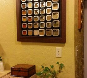 16 diy spice rack ideas to reorganize your kitchen storage, Rustic Frame Turned Magnetic Spice Rack