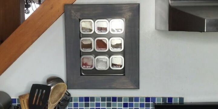 16 diy spice rack ideas to reorganize your kitchen storage, Wall Mounted Magnetic Spice Rack