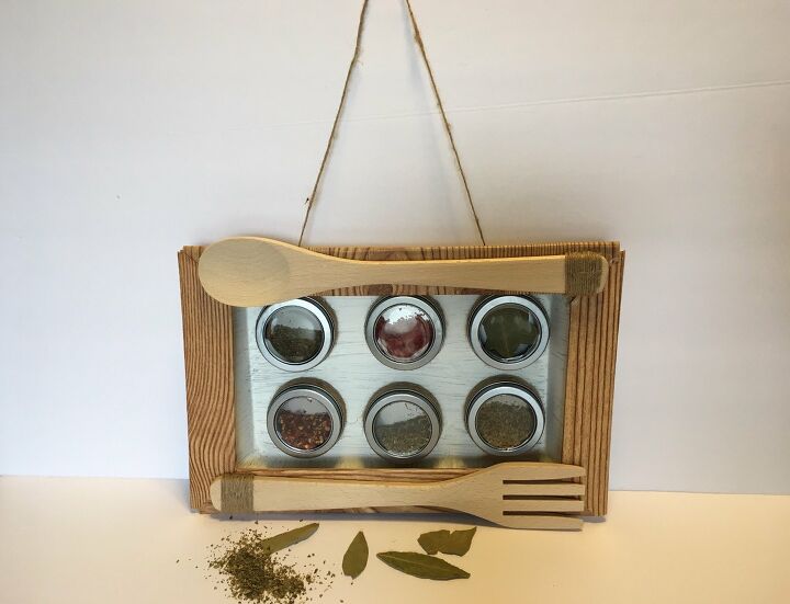 16 diy spice rack ideas to reorganize your kitchen storage, Farmhouse Style Magnetic Spice Rack