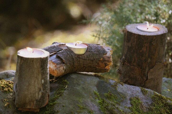 how to make rustic log tealight holders