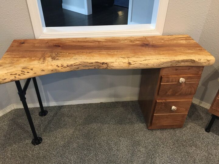17 natural live edge wood projects to add authenticity to your home, Live Edge Office Desk and Side Table