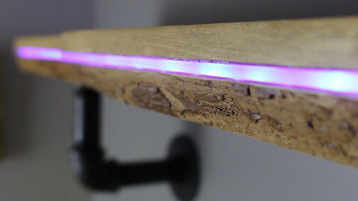 17 natural live edge wood projects to add authenticity to your home, LED Color Changing Live Edge Shelf