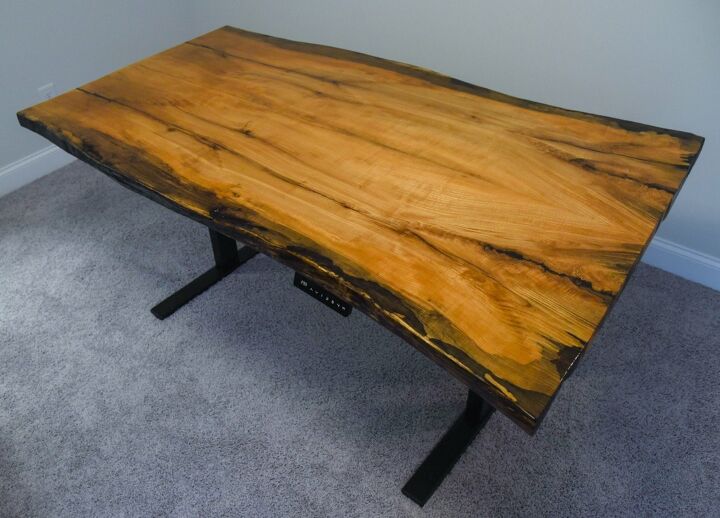 17 natural live edge wood projects to add authenticity to your home, Stand Up Live Edge Wood Desk for Home Offices