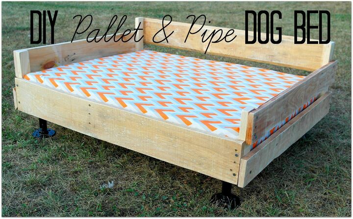 12 llamativos proyectos de camas de palets para una noche de sueo perfecta, Plataforma de la cama para perros de palets y tubos