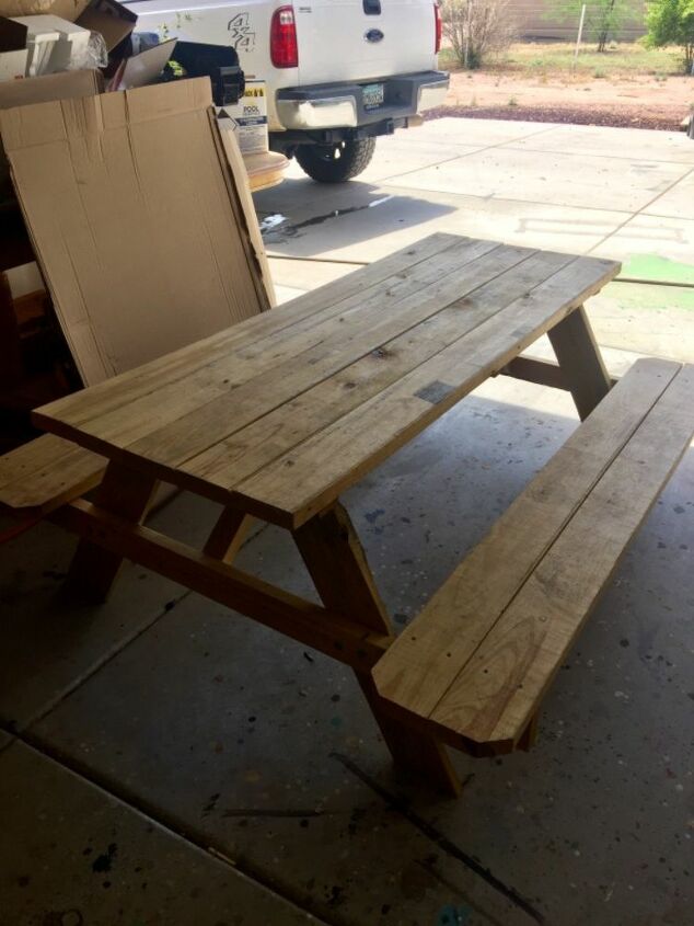 How To Stain A Lowe S Picnic Table Makeover Memaw S Way Diy Hometalk